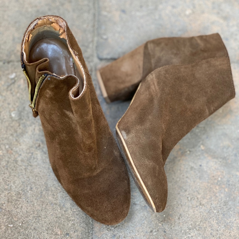 Chocolate brown suede booties